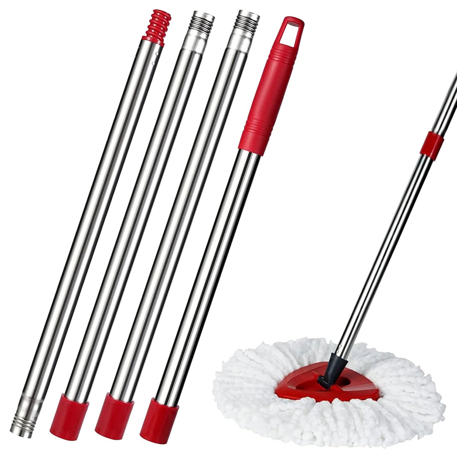 ELLECILA Spin Mop Replacement Handle - 4-Section 30" to 58" Stainless Steel Mop Handle for Vileda, O-Cedar, EasyWring Floor Cleaning