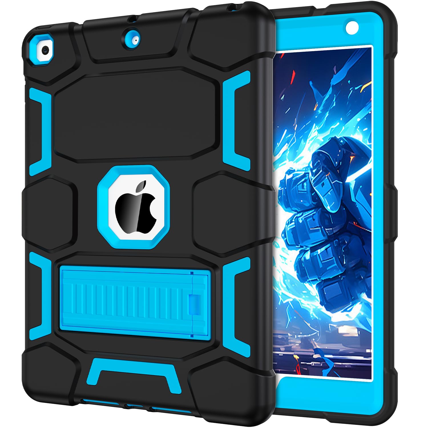 Sponsored Ad - CCMAO Case for iPad 9th Generation (2021) / 8th Generation (2020) / 7th Gen (2019) 10.2 Inch, Fully-Body Rugged Heavy Duty Shockproof Protective Case with Built-in Kickstand for Kids, Black+Blue