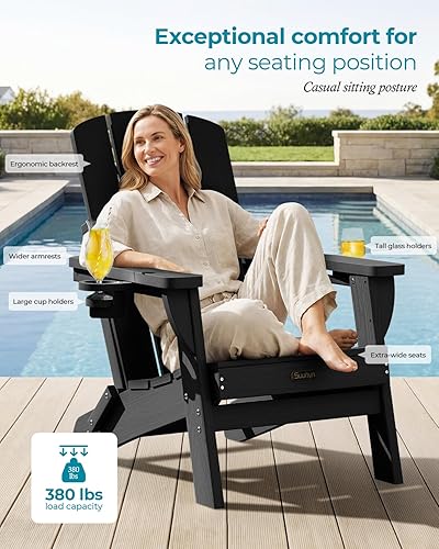 Miniatura 3 de Silla Adirondack plegable, sillas para hogueras de polietileno de alta densidad para todo tipo de clima, sillas Adirondack de plástico con soporte