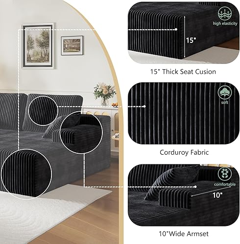 Miniatura 7 de Tumbona de 79 pulgadas para interiores, sofá biplaza de pana doble de gran tamaño, cómodo, sin hueso, sillas de lectura, sofá nube, asiento