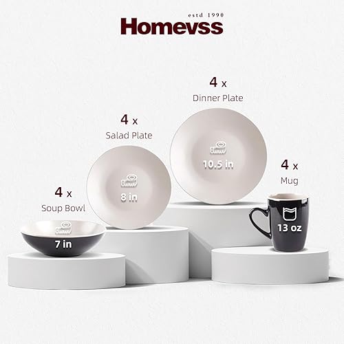 Miniatura 8 de Colors Life juego de vajilla, exterior negro brillante con interior de color mate