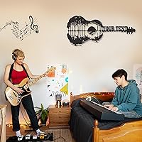 Vista 4 de Personalized Guitar Metal Sign, Custom Musical Theme Last Name Sign, Modern Music Room Decor, Metal Signs Customized, Guitar Wall Art for Studio