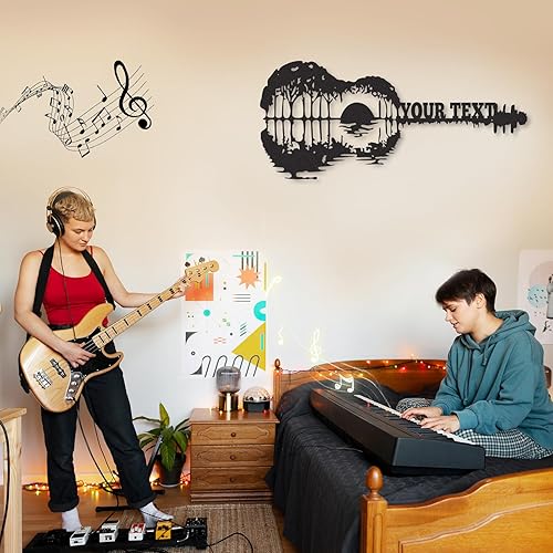 Miniatura 4 de Letrero metálico de guitarra personalizado, letrero de apellido con tema musical personalizado, decoración de sala de música moderna, letreros de