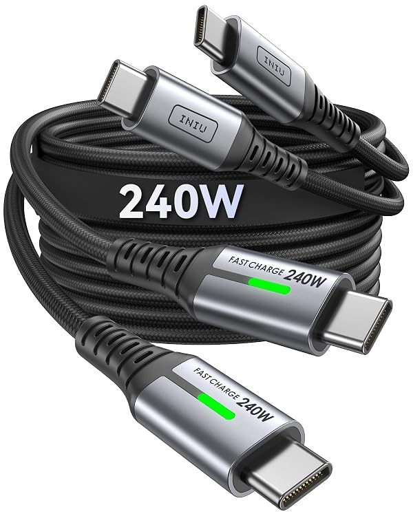 INIU 240W USB C to C Cable, [3.3ft, 2-Pack] Fast Charging Type C Charger Cord, Braided High Speed USB-C Cable for iPhone 17 16 15 Pro Max, MacBook Air iPad Pro, S25 S24 Ultra Google Pixel 10 9Pro etc by INIU - Used condition - CA$12.23
