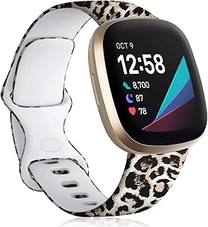Maledan Compatible with Fitbit Sense & Fitbit Versa 3 Bands Women Girls, Stylish Flower Printed Strap Replacement for Fitbit Versa 3/Versa 4/Sense 2/Sense Smart Watch Accessories, Small Leopard