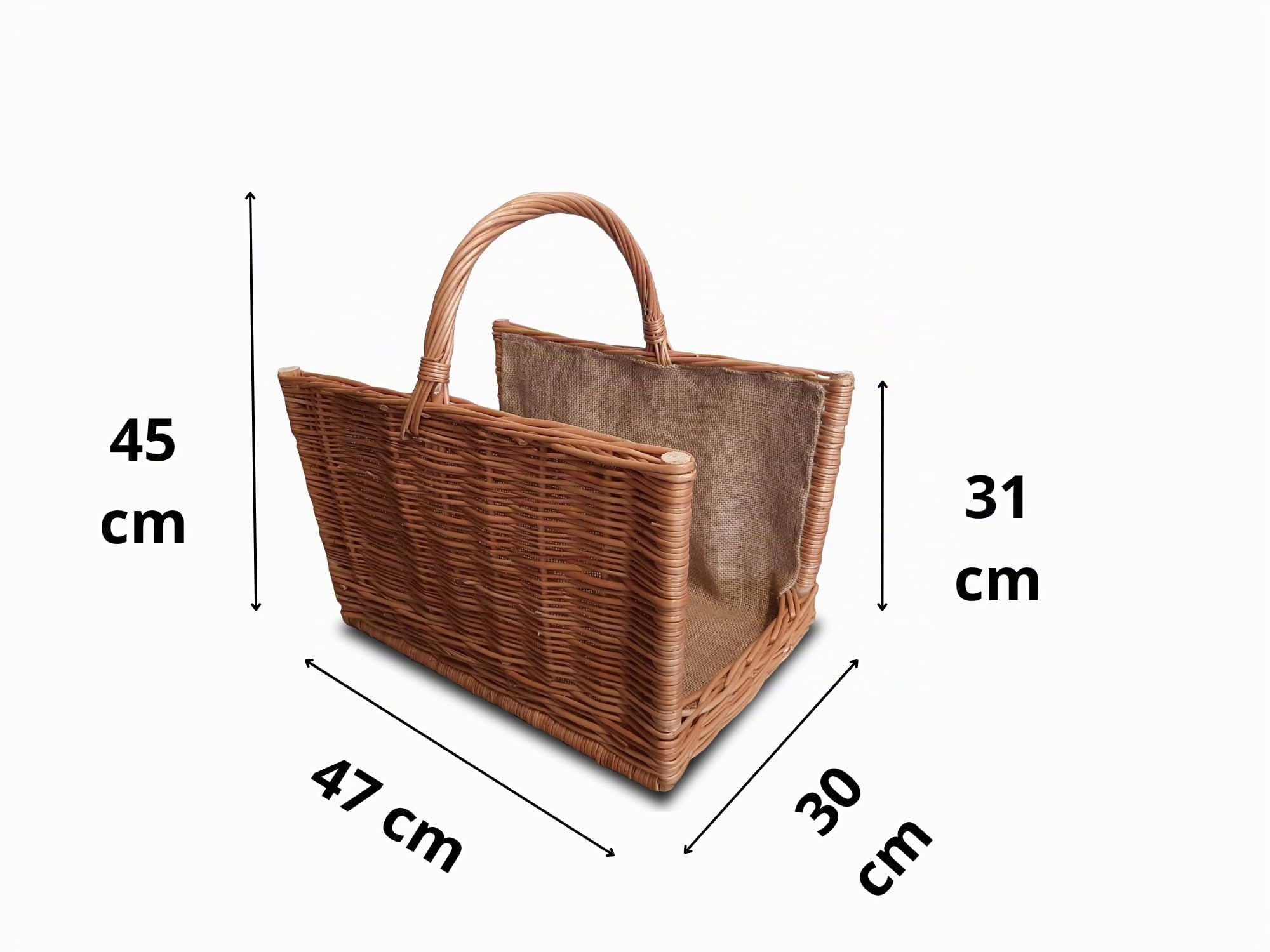 Naturale Cesto Portalegna in Vimini 47x30 cm Stabile & con Manici Borsa per Legna da Ardere Cesta per Legna Portalegna da Interno Porta Legna Per Interni