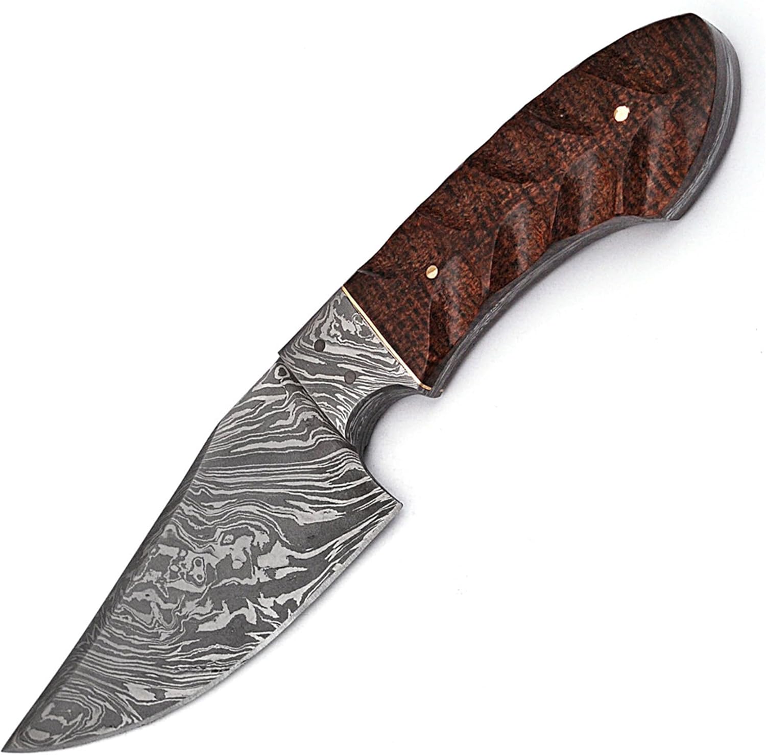 Armory Replicas™ - Full Tang Damascus Steel Hunting Knife - Trailing Point Blade, Wooden Handle & Leather Sheath | Ideal for Medium to Large Game | Outdoor, Survival, and Camping Gear