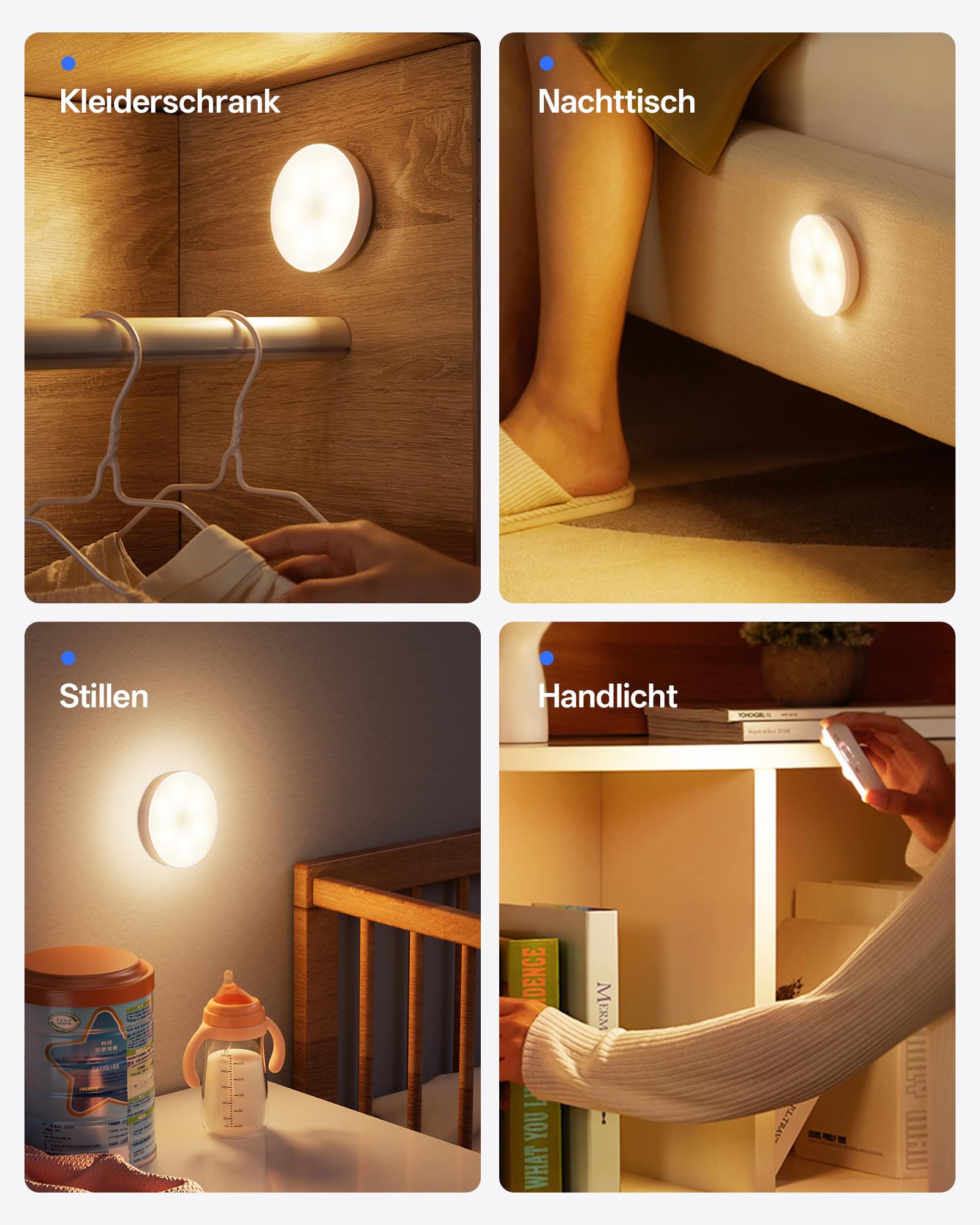 Homelist Nachtlicht mit Bewegungsmelder, 6 Stück Akku Bewegungsmelder Licht, treppenbeleuchtung innen, 3 Modi Auto/ON/OFF, LED Nachtlicht Kinder, für Treppe, Schlafzimmer, Küche, Flur, Badezimmer