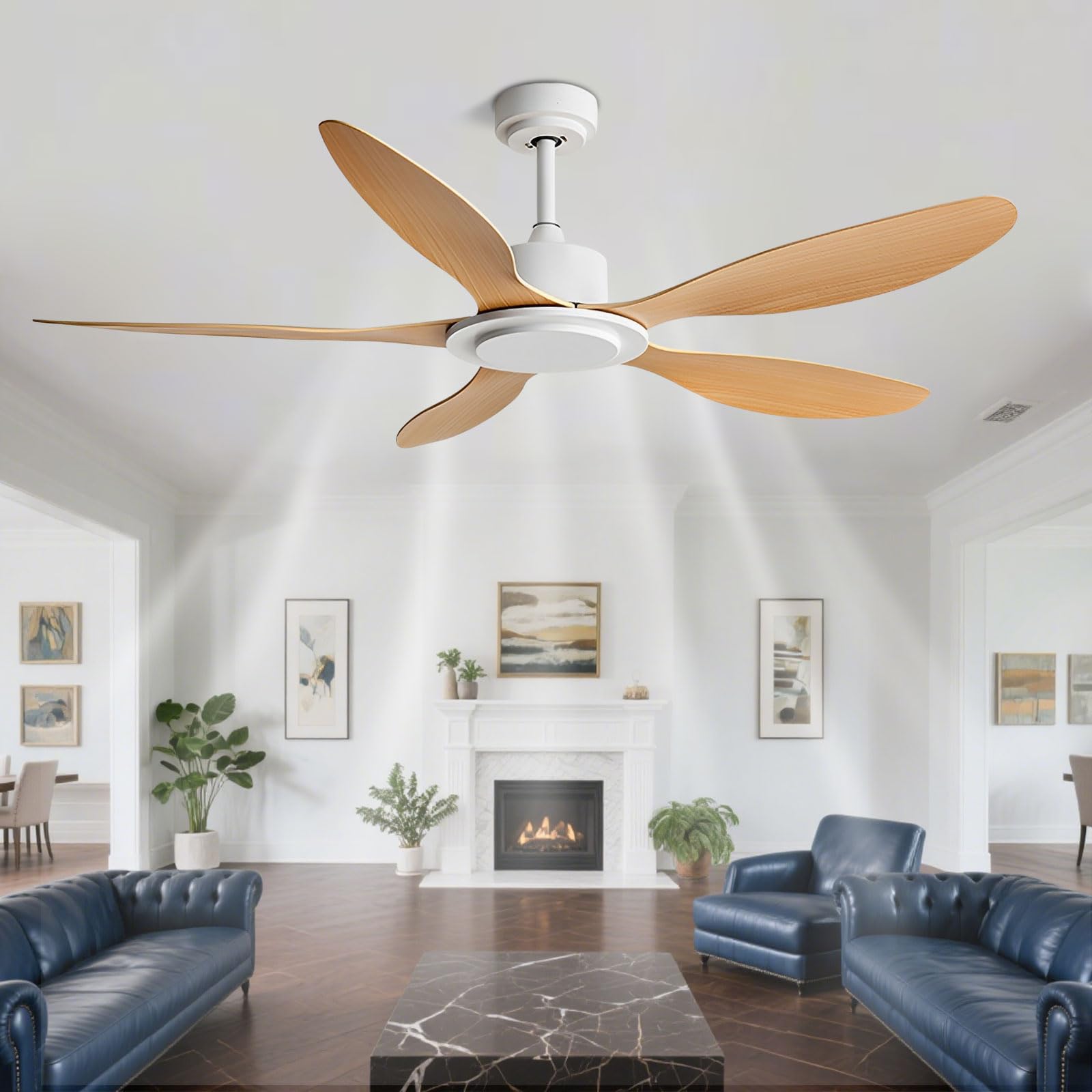 Ventilateur de plafond silencieux réversible avec télécommande et 5 pales moteurs CC