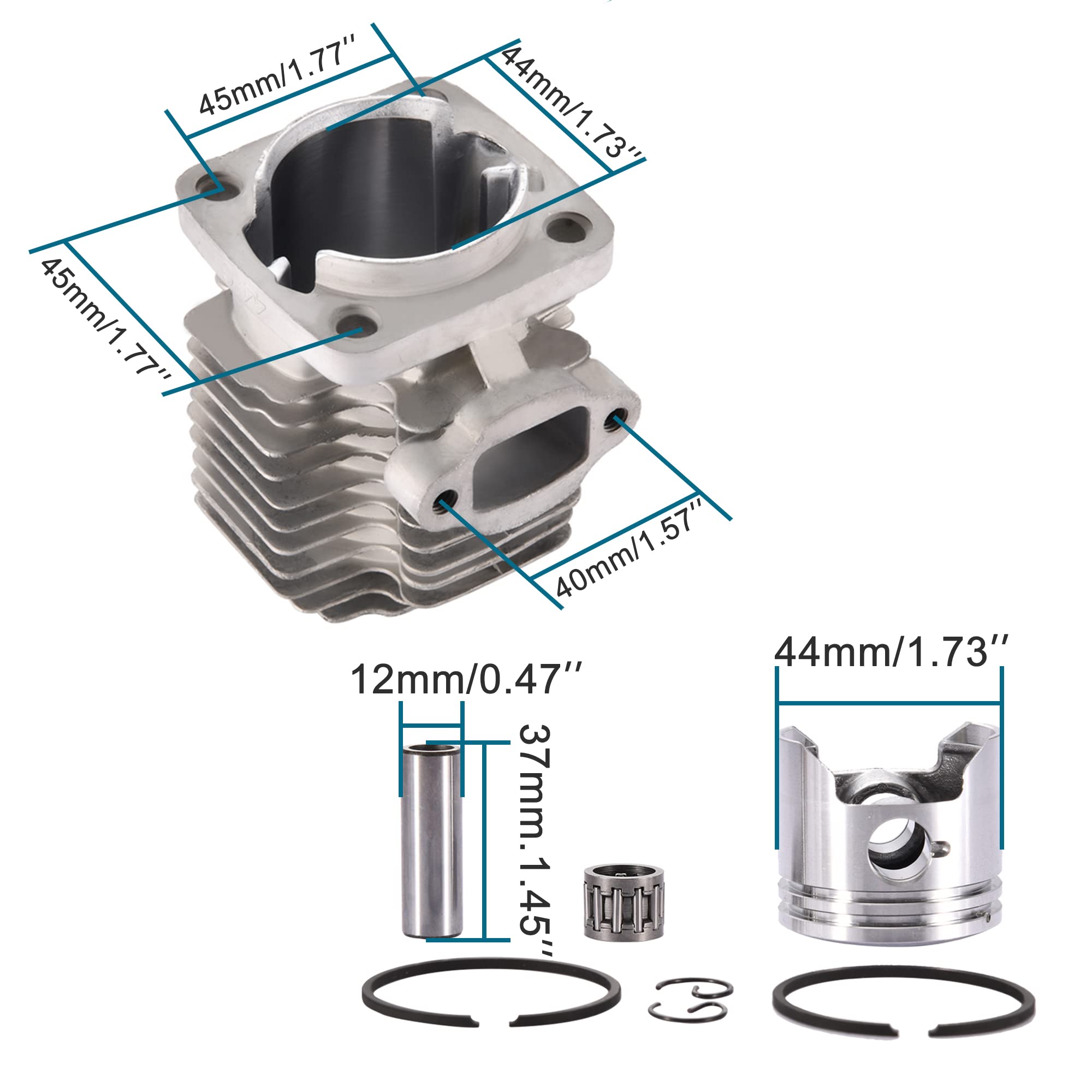 GOOFIT Kit Di Assemblaggio Del Kit Dell'Anello Del Pistone Del Cilindro 44-6 Di 44 Mm Sostituzione per 43cc 47cc 49cc 2 Stroke Engine Mini Quad ATV Pocket Dirt Bike