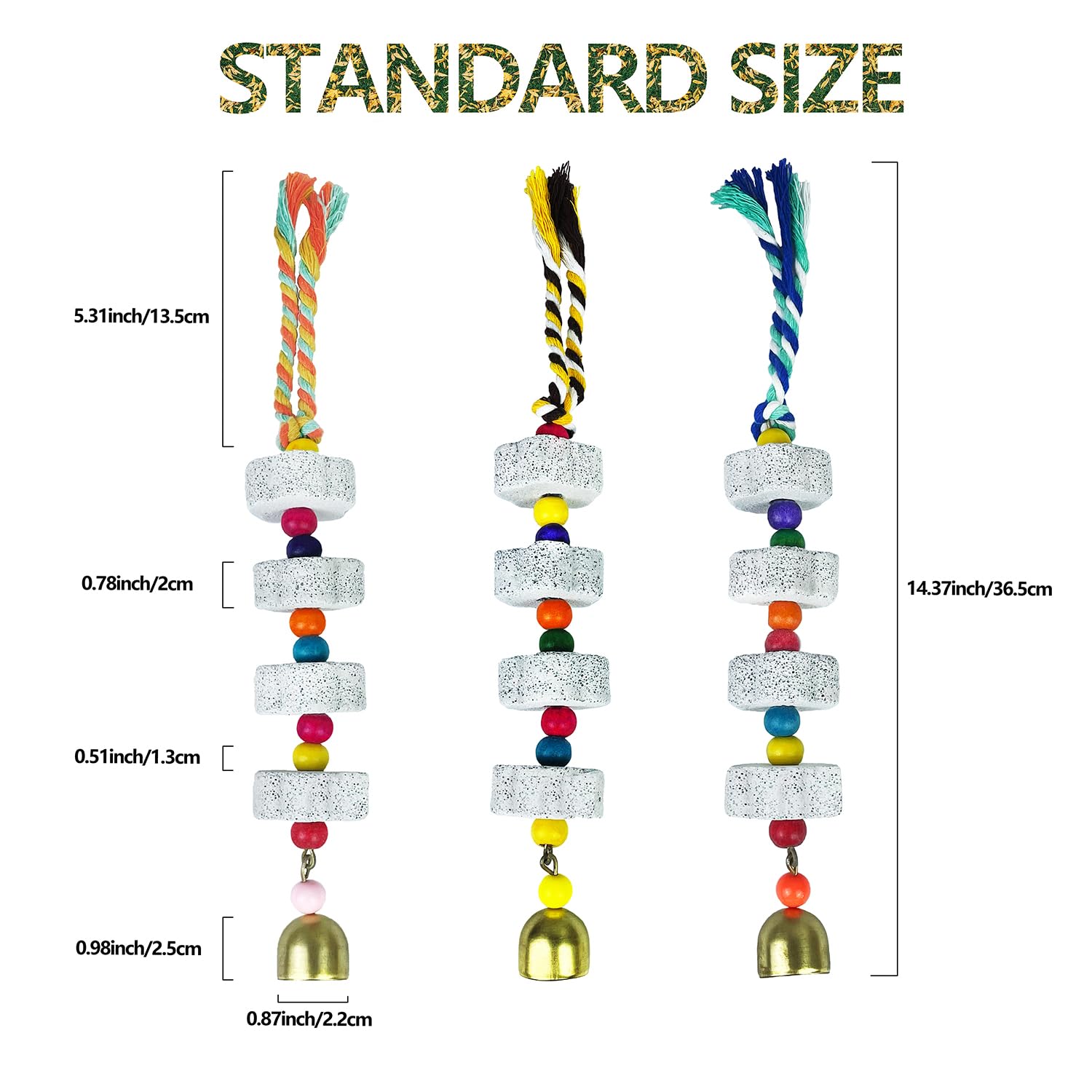 Camiter Jouets Pour Oiseaux, 7 Pièces Jouets à Suspendre Avec Clochette Cloches, Perroquet Hamac