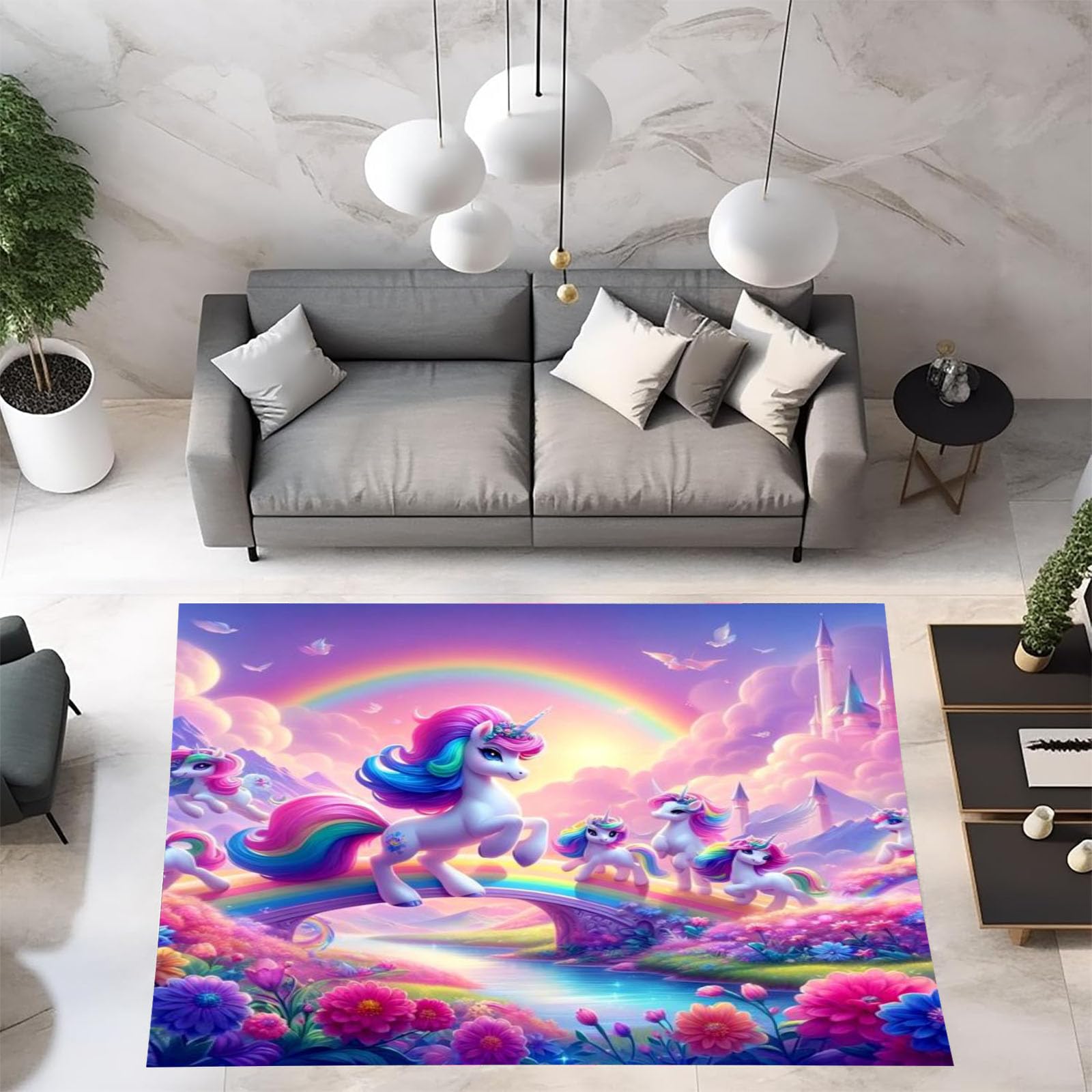 KIDSLOVE Einhorn Teppich Wohnzimmer 160x230cm Schlafzimmer kinderteppich Cartoon Einhorn kinderzimmer Junge, Einhorn Teppich wohnzimmerteppich fur Dekoration (80x120 cm,3)