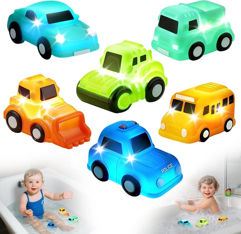 Auto Badewannenspielzeug, Wasserspielzeug Badewanne Spielzeug Kinder, Farbwechsel Badewannenspielzeug, Ohne Löcher Autos Badespielzeug, Leuchtet Wasserspielzeug Baby, Geschenke fĂŒr Jungen und Madchen