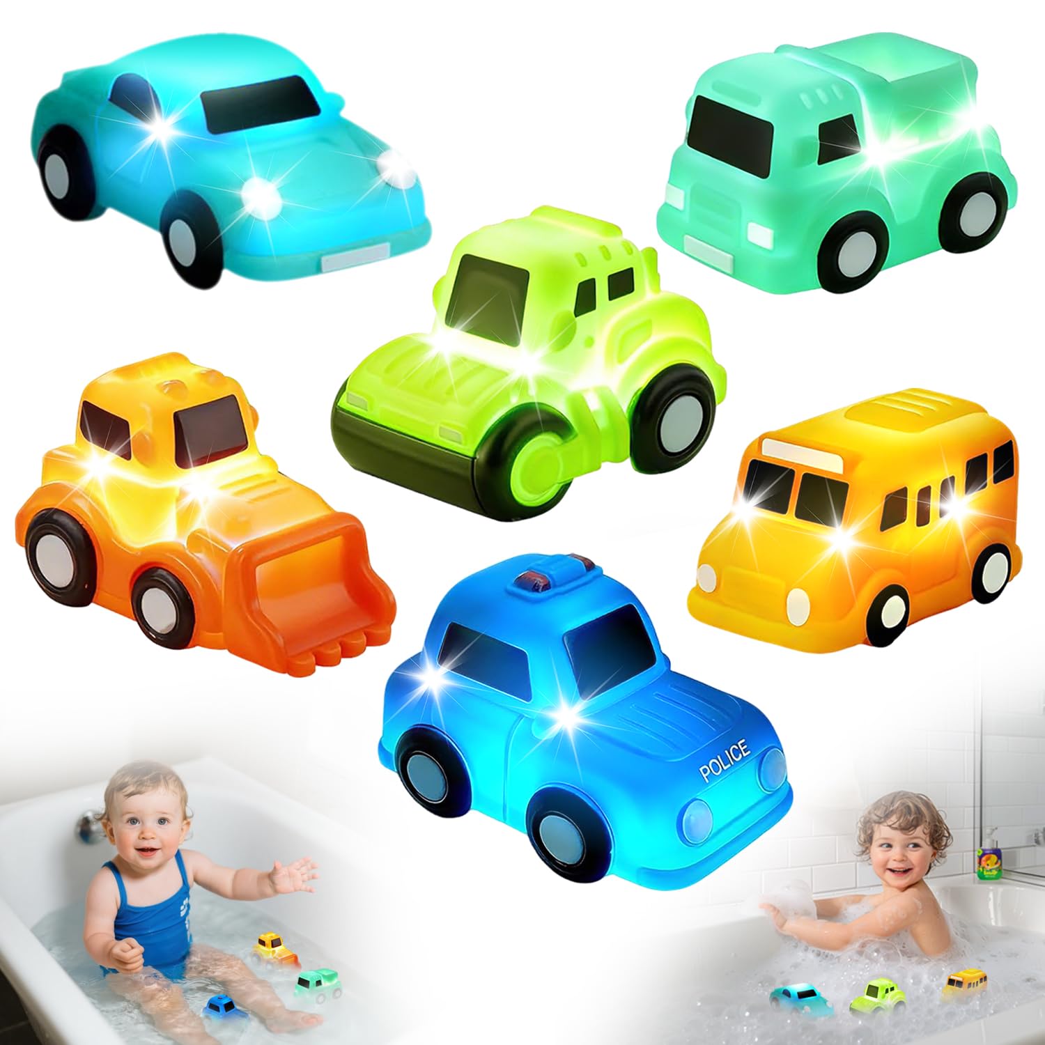 Auto Badewannenspielzeug, Wasserspielzeug Badewanne Spielzeug Kinder, Farbwechsel Badewannenspielzeug, Ohne Löcher Autos Badespielzeug, Leuchtet Wasserspielzeug Baby, Geschenke für Jungen und Madchen