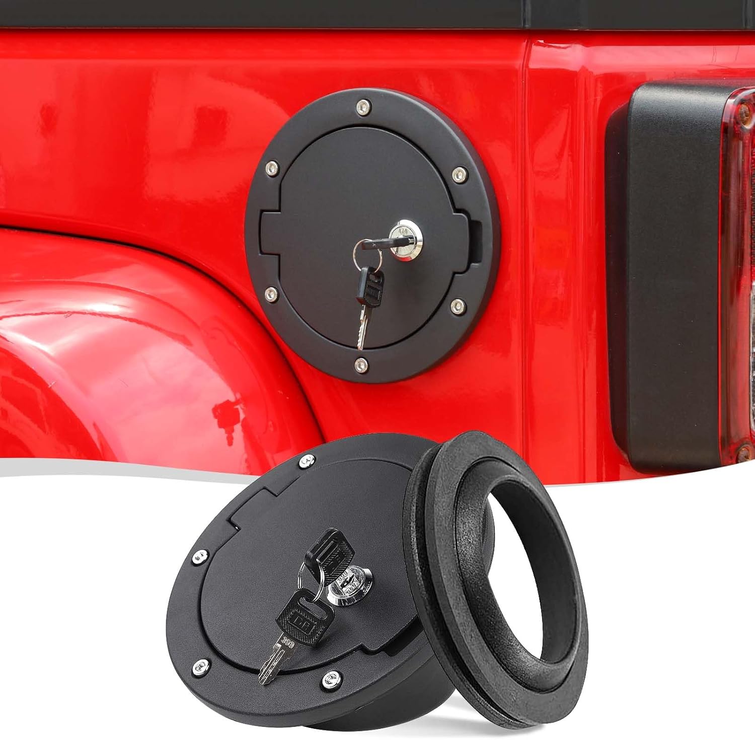 Locking Gas Cap Cover Gas Cap Fuel Tank Cover Compatible With Jeep Wrangler JK JKU 2007-2018 Exterior Accessories (Model B,with Lock Key,Black)