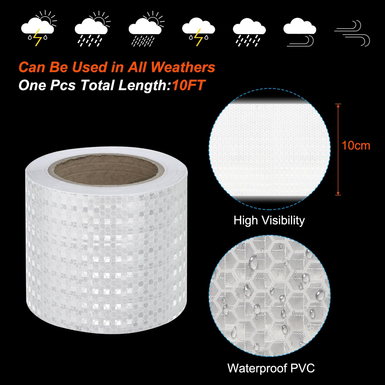 PATIKIL Réfléchissant Ruban Adhésif, 4" x 50 FT Imperméable Adhésif Haute Visibilité Avertissement Sécurité Bande Externe Accessoires Bien Visible pour Voitures Camions, Blanc