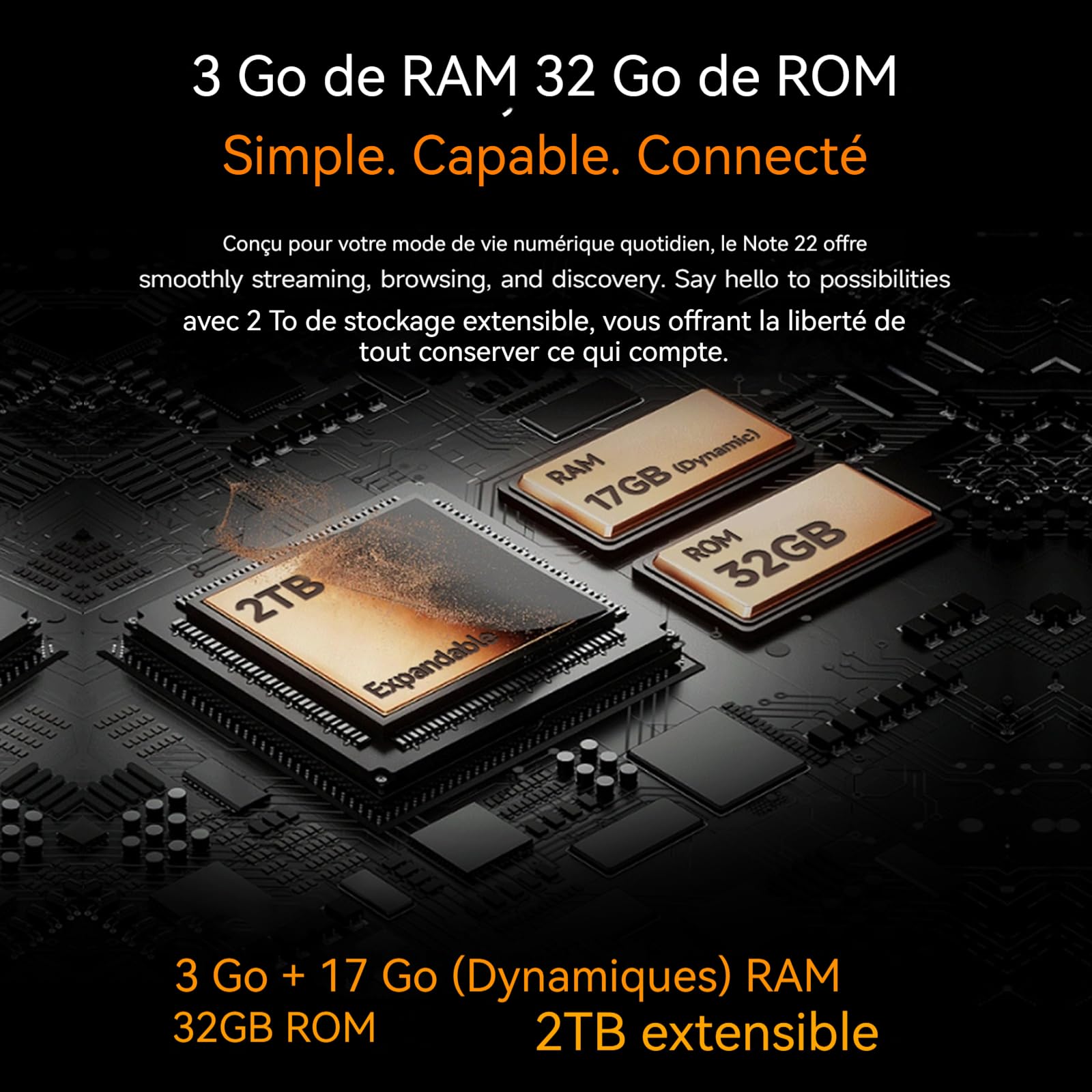 Note 22 Telephone Portable Android 16 Smartphones, 20Go+32Go/2To Processeur Octa-Core, 5.0" Smartphon Pas Cher 4G Dual SIM, Téléphone WiFi 5G/3.5mm/Face ID/3 Card Slots/3Ans Garantie