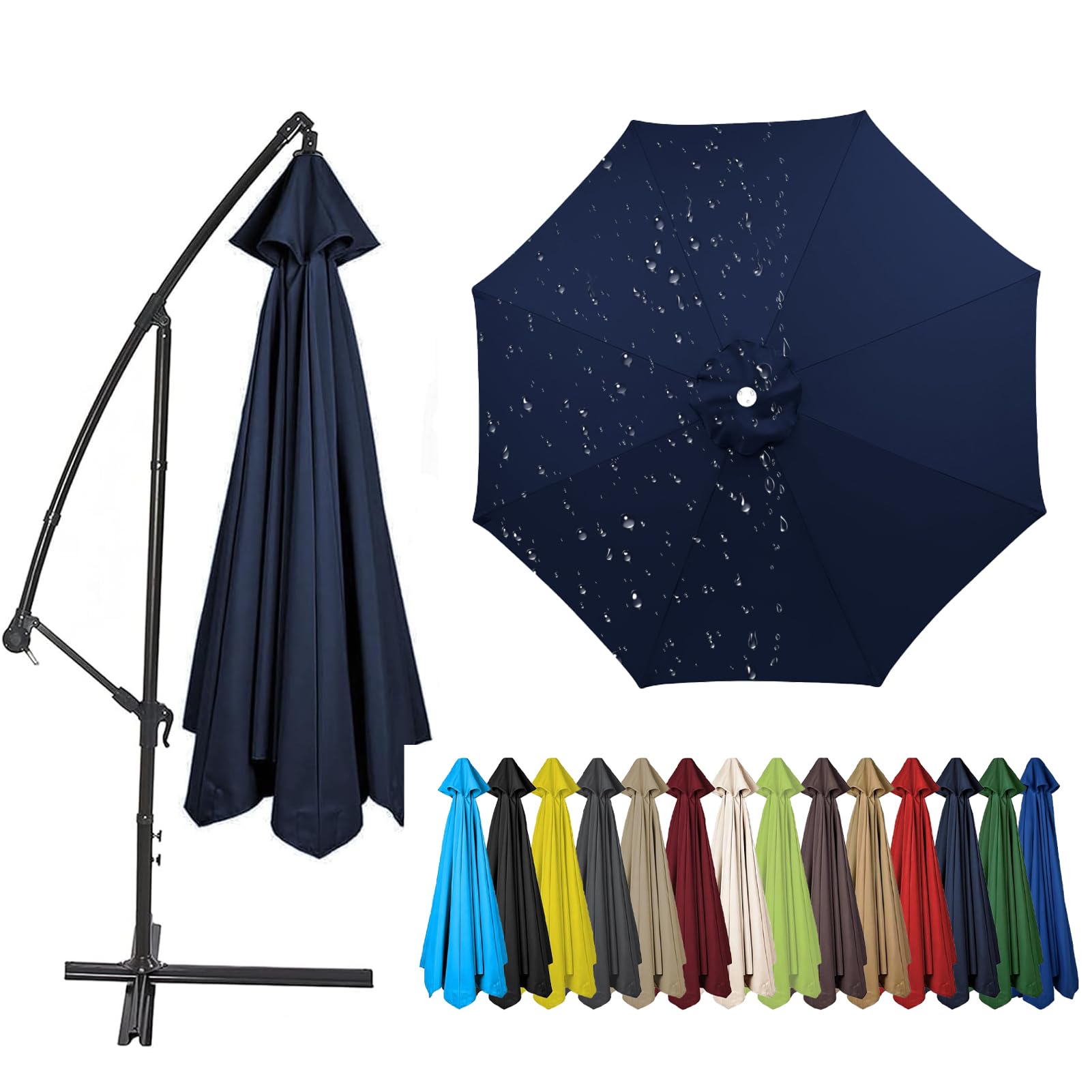 2.0m to 4.0m Replacement Parasol Canopy, 6/8 Ribs Garden Umbrella Replacement Parasol Fabric, UV 50+ Protection For Garden Yard Beach Umbrella (Navy Blue,4.0m / 8 Ribs) — image 1