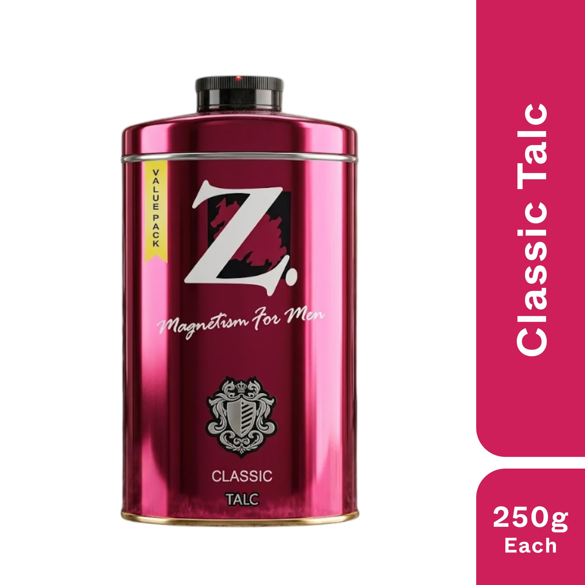 Z Magnetism Classic Talcum Powder for Men 250g | Woody & Musky Fragrance | Fights Body Odor | Long Lasting Freshness | Silky Smooth Deodorizing Talc | Suitable for All Skin Types | Daily Wear Talc 1
