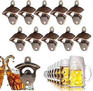 10 Pack Beer Opener Wall Mount Bottle Opener Bar Vintage Rustic Farmhouse Wall Mounted Bottle Opener With Screws,Wall Mount Cast Iron Beer Wine Bottle Open Cap Bar Kitchen Toolbottle Opener- (Faux Rust)