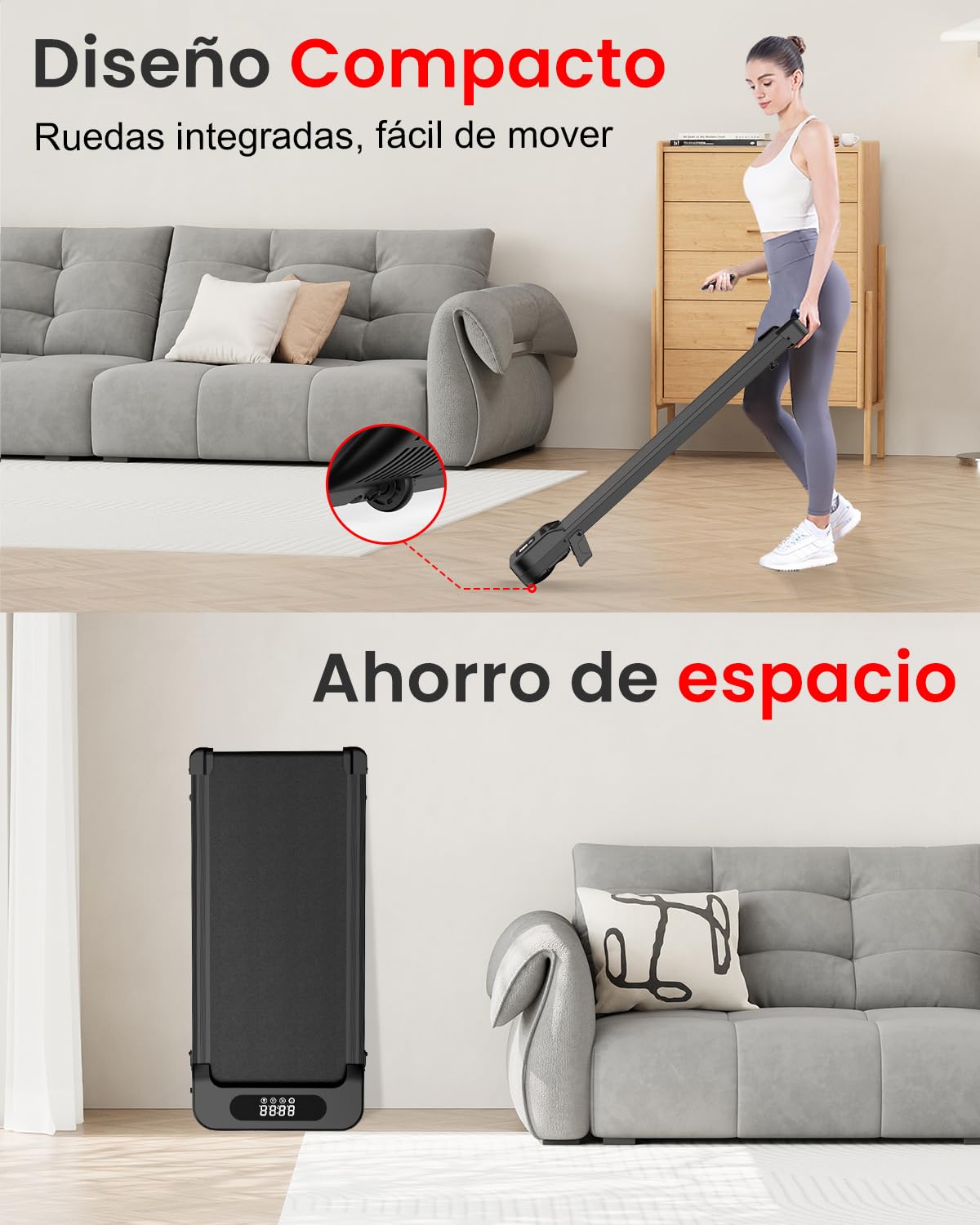 HomeFitnessCode Tapis de Course Électrique Pliant Walking Pad 8 km/h, 2.5HP, Large Surface 40cm, Télécommande et Écran LCD - Cadre Renforcé, Capacité de 265 LB - pour Maison et Bureau (Noire)