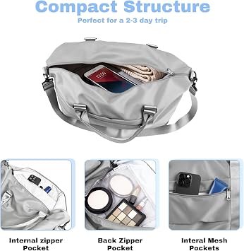 Weekender Duffel Bags for Women, Travel Totes Bag for Airplane Essentials, Overnight Bags for Women with Trolley Sleeve, Misty Grey, 27x55x18 cm / 10.63x21.65x7.09 inches, Travel Bag