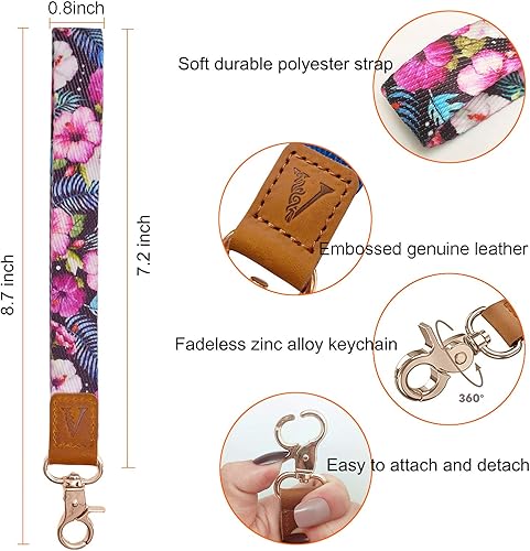 Miniatura 7 de Llavero de pulsera + correa de cordón para el cuello, llavero con cierre de langosta y cuero genuino para cartera, teléfono celular, insignias de