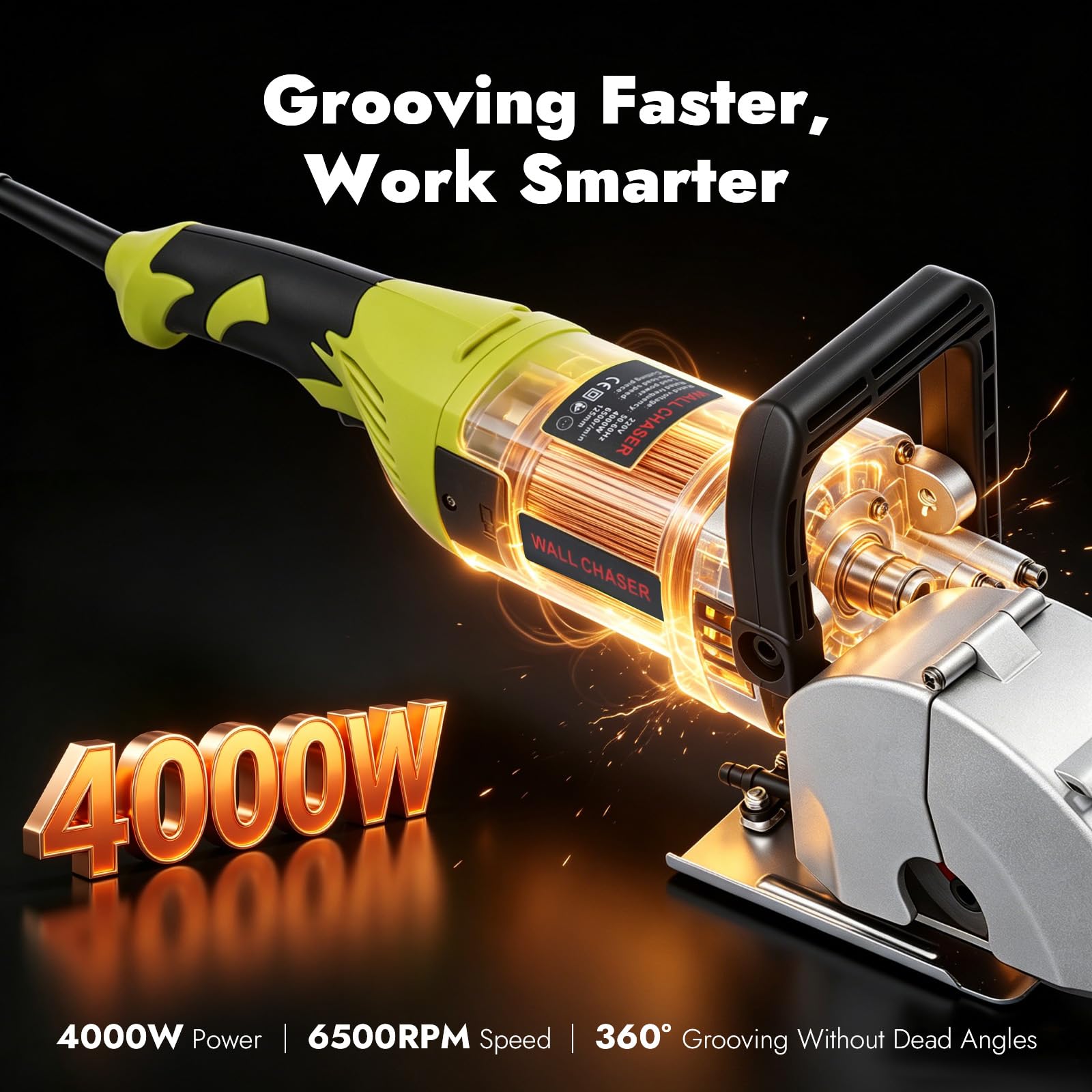 Bruzdownica szczelinowa 4000 W, do muru, z 5 brzeszczotami i pompą wodną, elektryczna frezarka szczelinowa do muru, marmuru, kąt rowkowania 360°