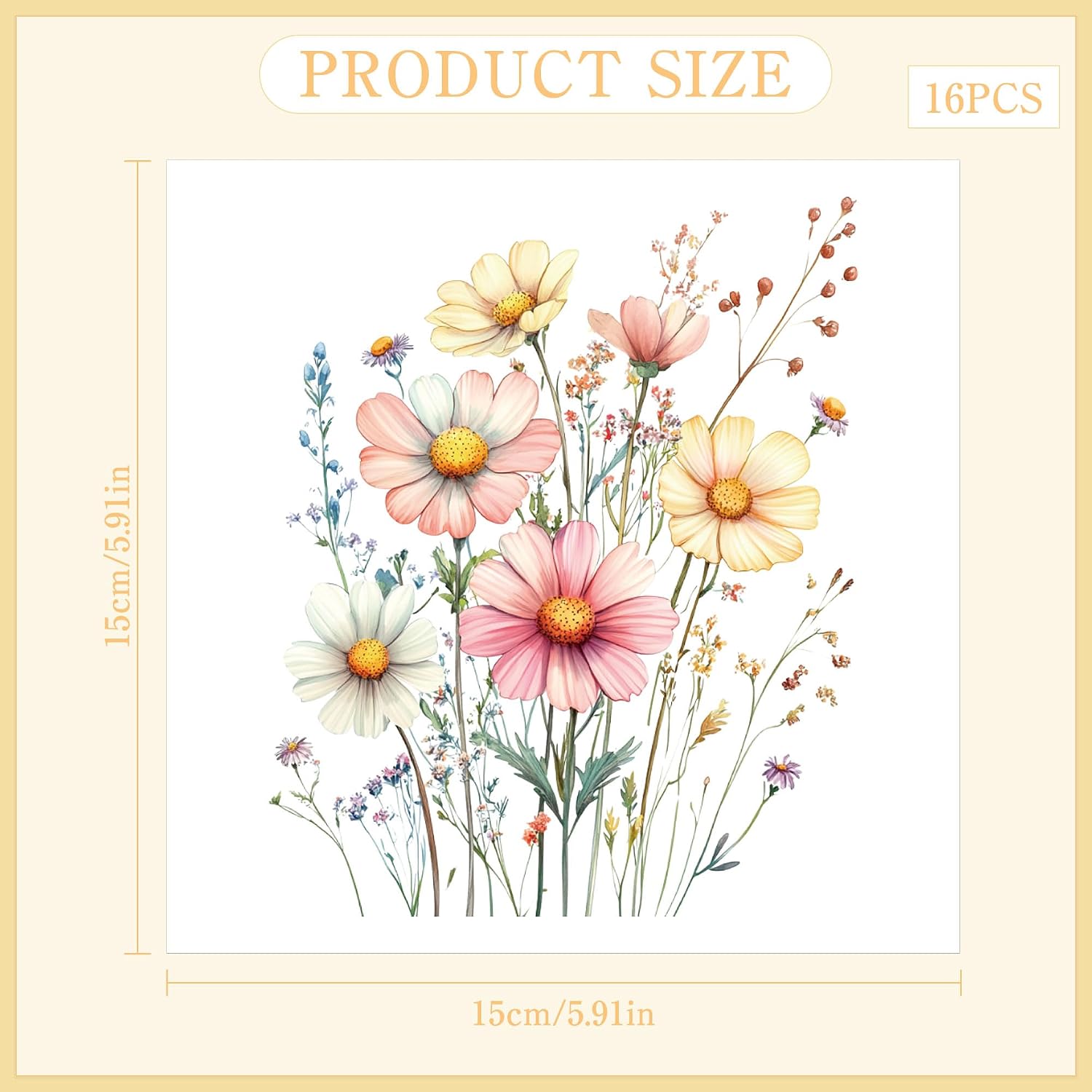 Wildflower Rub on Transfers for Crafts, 16 Pcs Wind Flower Furniture Transfers Rub ons, UV DTF Transfer Decals for Wood Glass DIY Decor, IOD Floral Transfer Stickers for Home Crafting (6×6 inch)