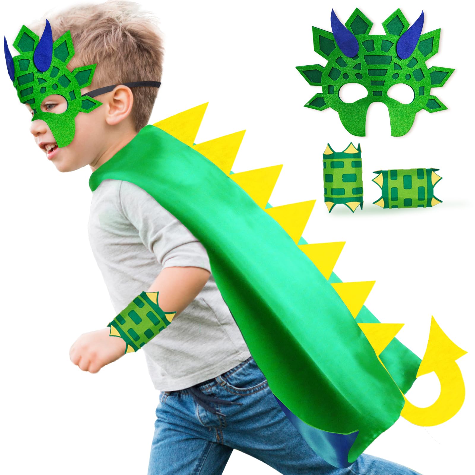 iROLEWIN Dinosaur-Costume for Kids Dragon Cape Mask as Boys Girls Dino Dress-Up Toys Christmas Birthday Gifts