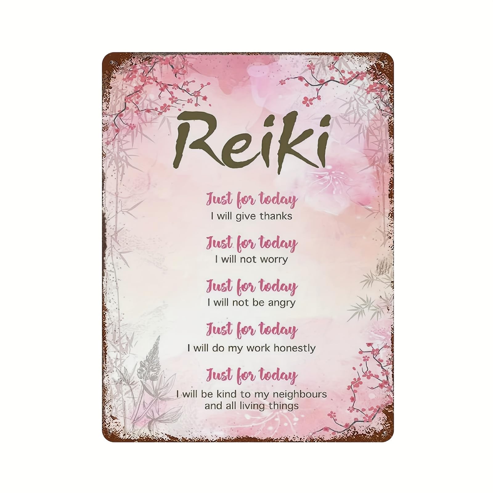 Fjqwklf Ust For Today I Will Give Thanks Reiki 5 Principles Posters Metal Sign Home Kitchen Bar Cafe Club Cave Wall Decor 12 × 16 Inches