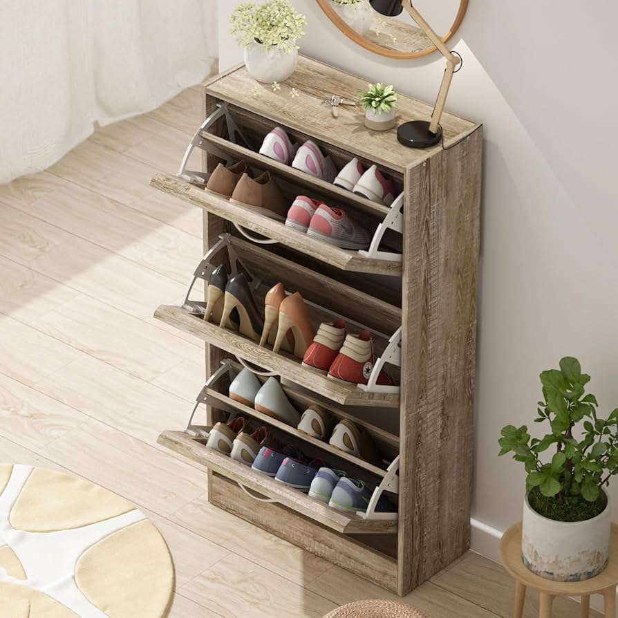 Amazon｜Timechee下駄箱 シューズボックス 幅57cm 木製 ラップ式