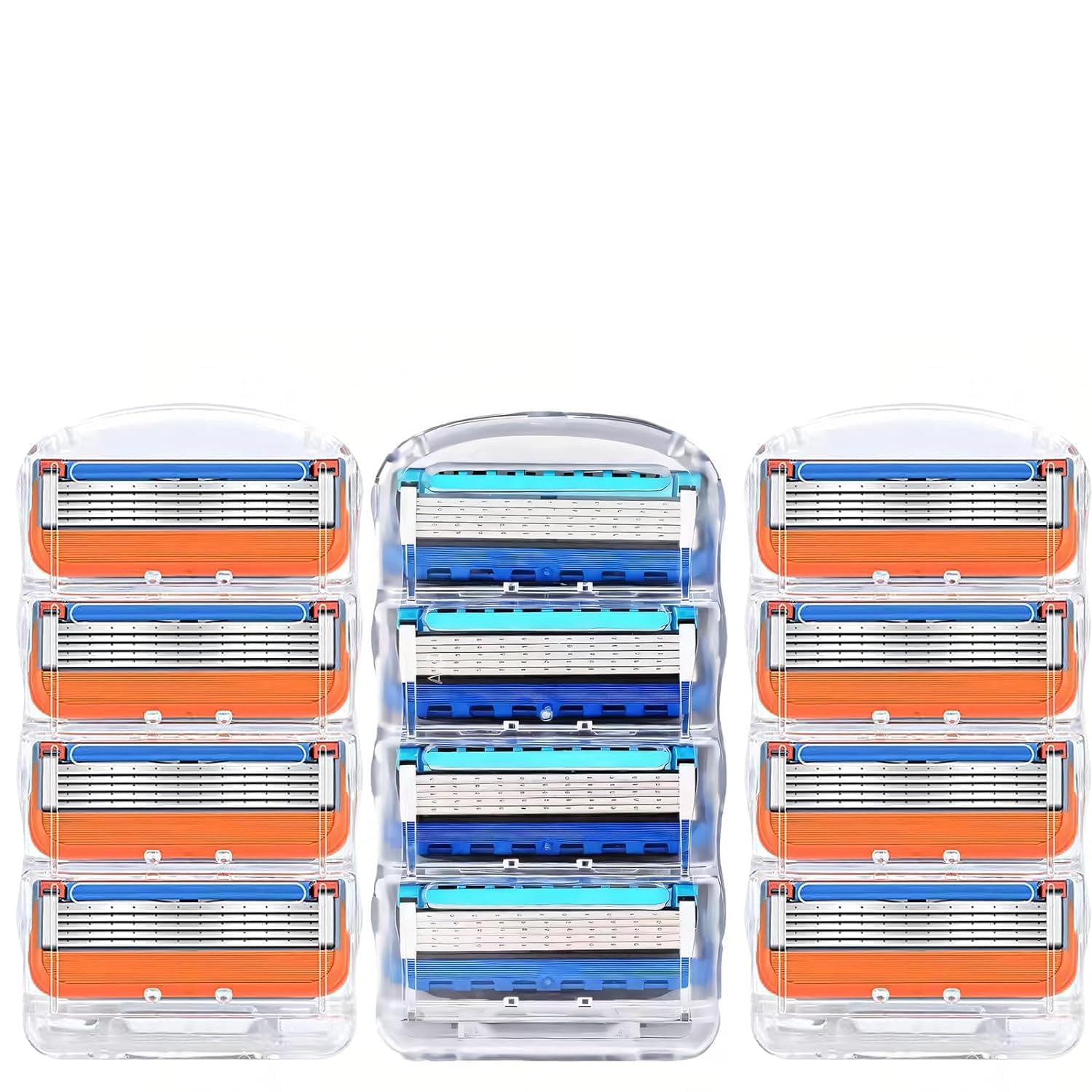 12pcs Razor Blade Shaving Razor Blade Refills for Fusion 5, Men's Safety for Shaving Smooth, with Precision Cut Stainless Steel Blades (8pcs Orange+4pcs Blue)