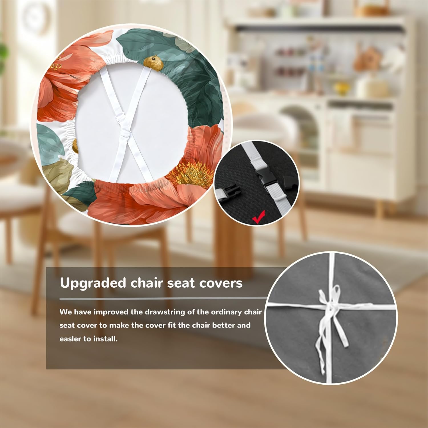 Chair Covers - Elastic Printed Dining Chair Slipcovers, Removable Washable with Elastic Band, Anti-Slip，Protective Covers for Dining Chair Cushions (Type 2, 4-Piece Set)