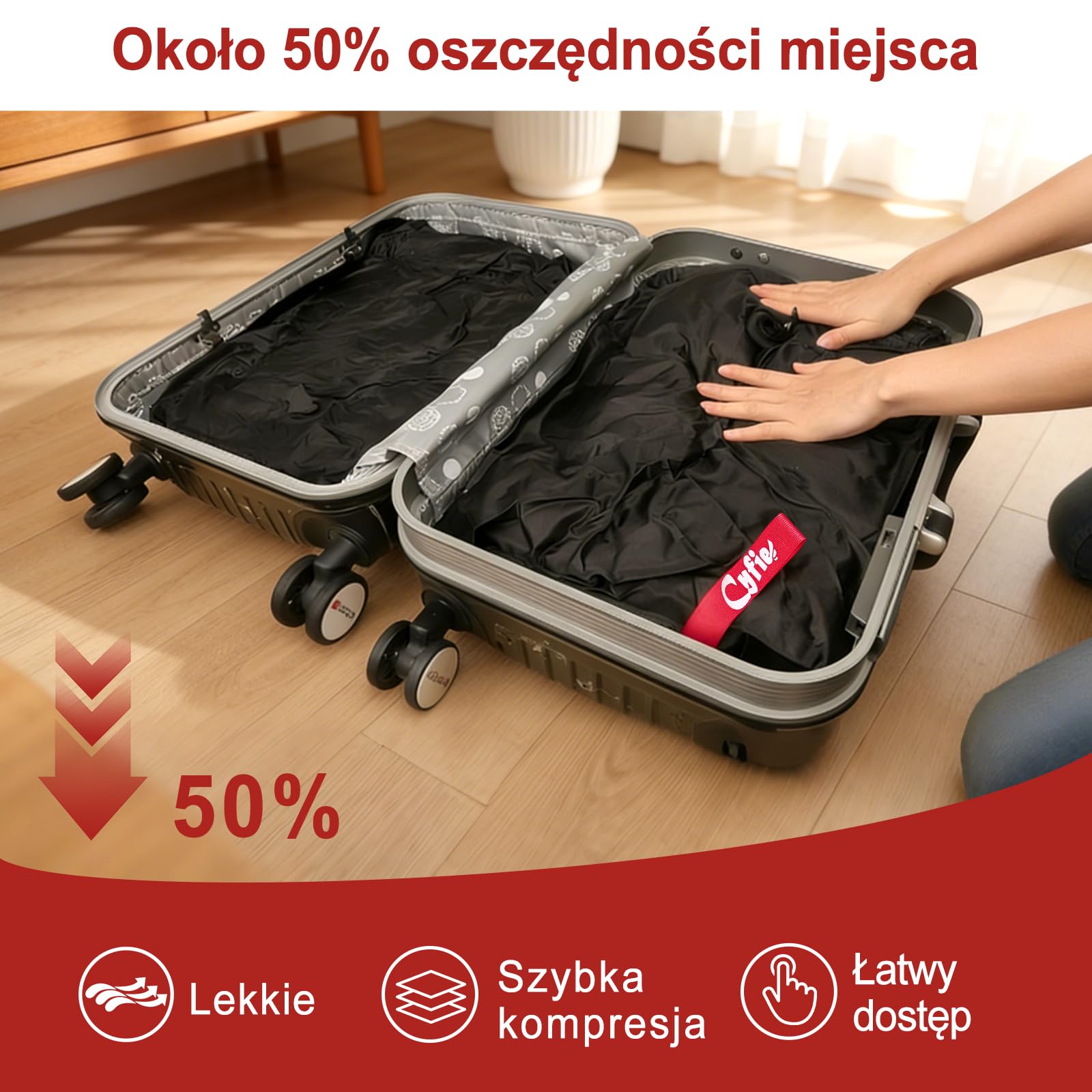 CYFIE Podróżny worek próżniowy na ubrania, 62 x 49 x 15 cm, 25 l, wielokrotnego użytku, worek na pranie, podróżny worek na pranie, torba kompresyjna, nylon 70D + TPU, składany, do pływania, fitnessu