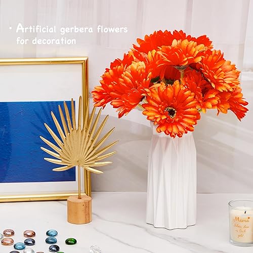 Miniatura 3 de 20 unidades de margaritas artificiales de gerbera naranja, margaritas africanas falsas para boda, ramo de novia, fiesta, hogar, cocina, centro