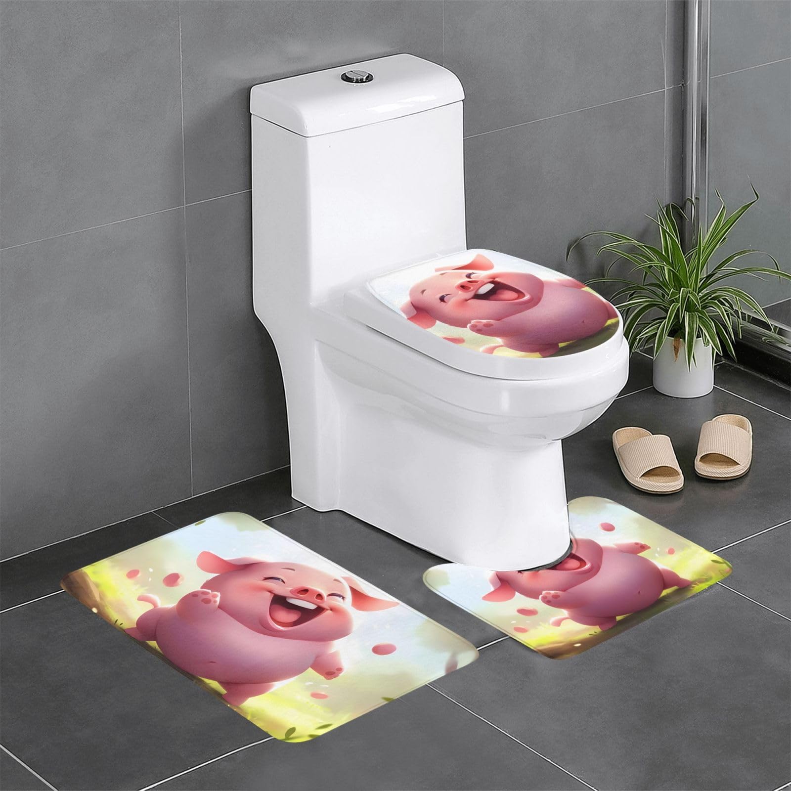 Tapis de salle de bain antidérapants 61x40,6 cm Funny Piggy lot de 3 pièces