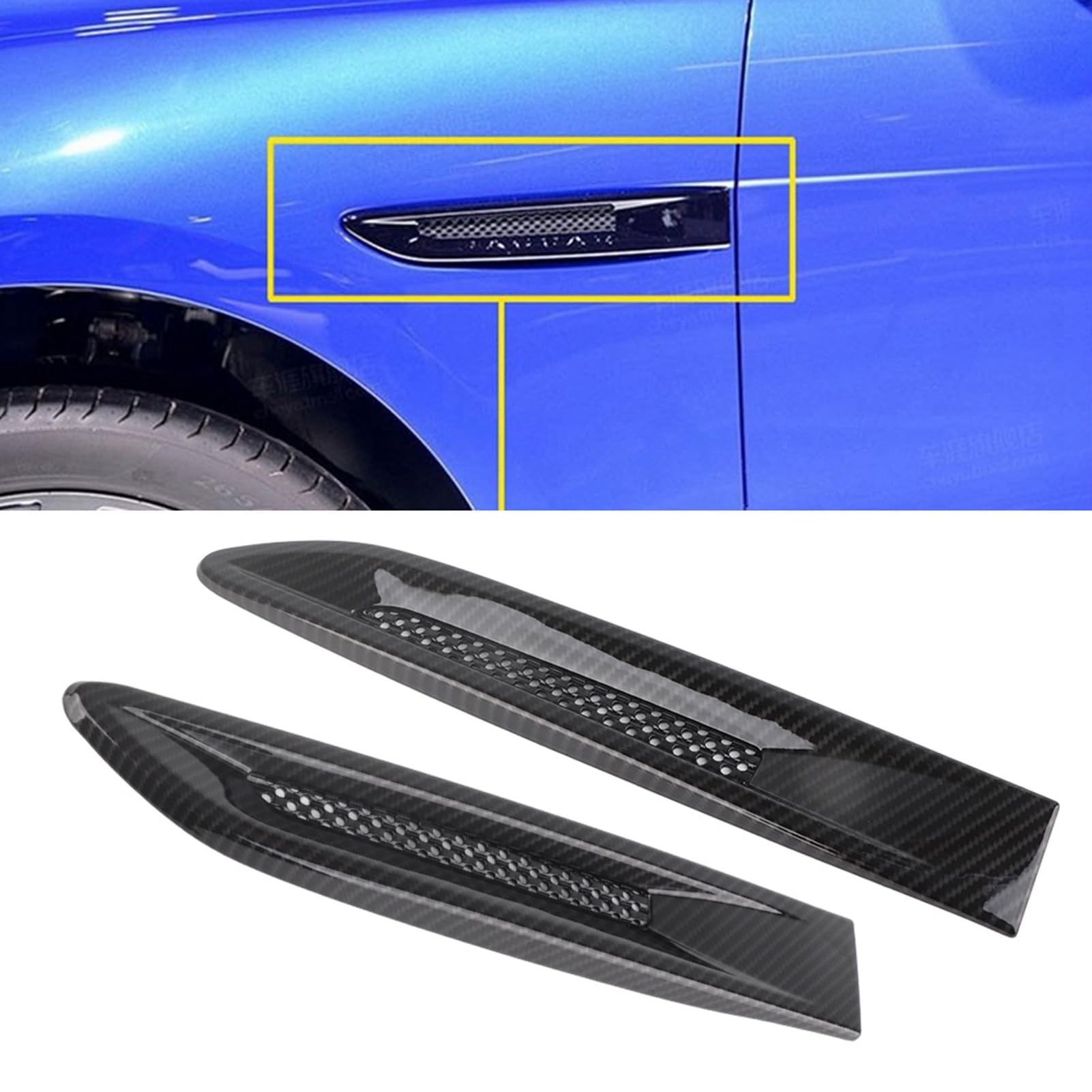 Paire de garnitures de grille d'aération pour pare-chocs avant de voiture - Décoration universelle en fibre de carbone