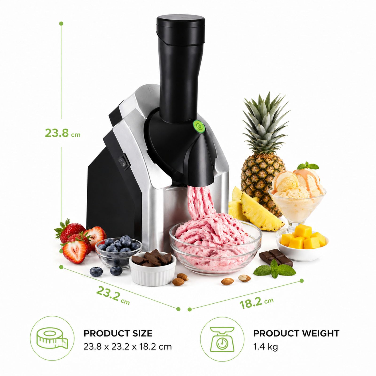 Máquina de Hielo de Fruta congelada 150W | Máquina de Hielo Suave, Sorbete y Slushie | Operación de un Solo botón, fácil de Limpiar y Compacto | Postres saludables para el hogar y Fiestas