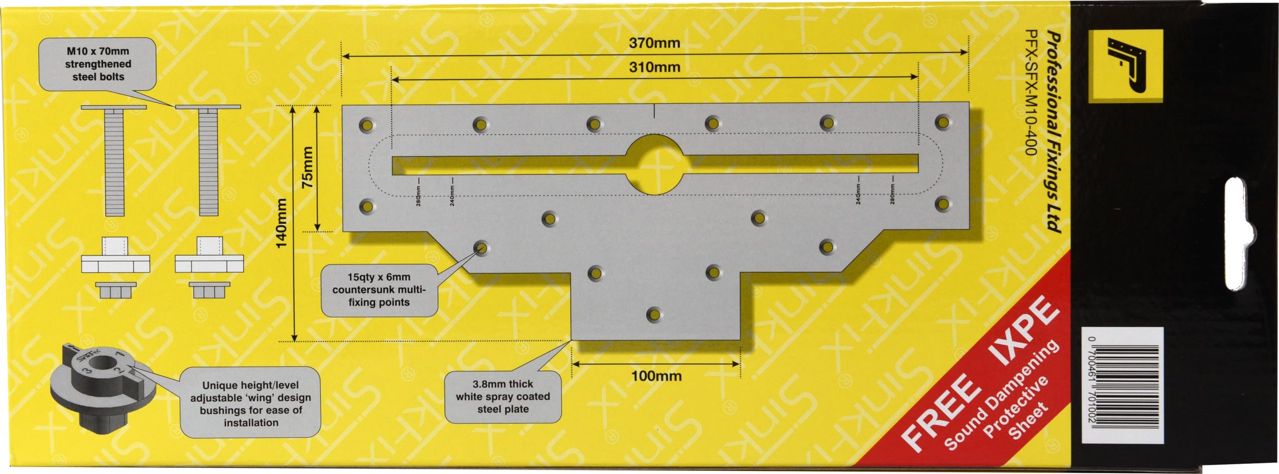 Kit di fissaggio per lavabo SinkFix | resistente | per cartongesso e pareti solide | Fissaggi per lavandini, fissaggi sanitari per lavabi a parete | Foglio fonoassorbente IXPE in omaggio | diretto dal