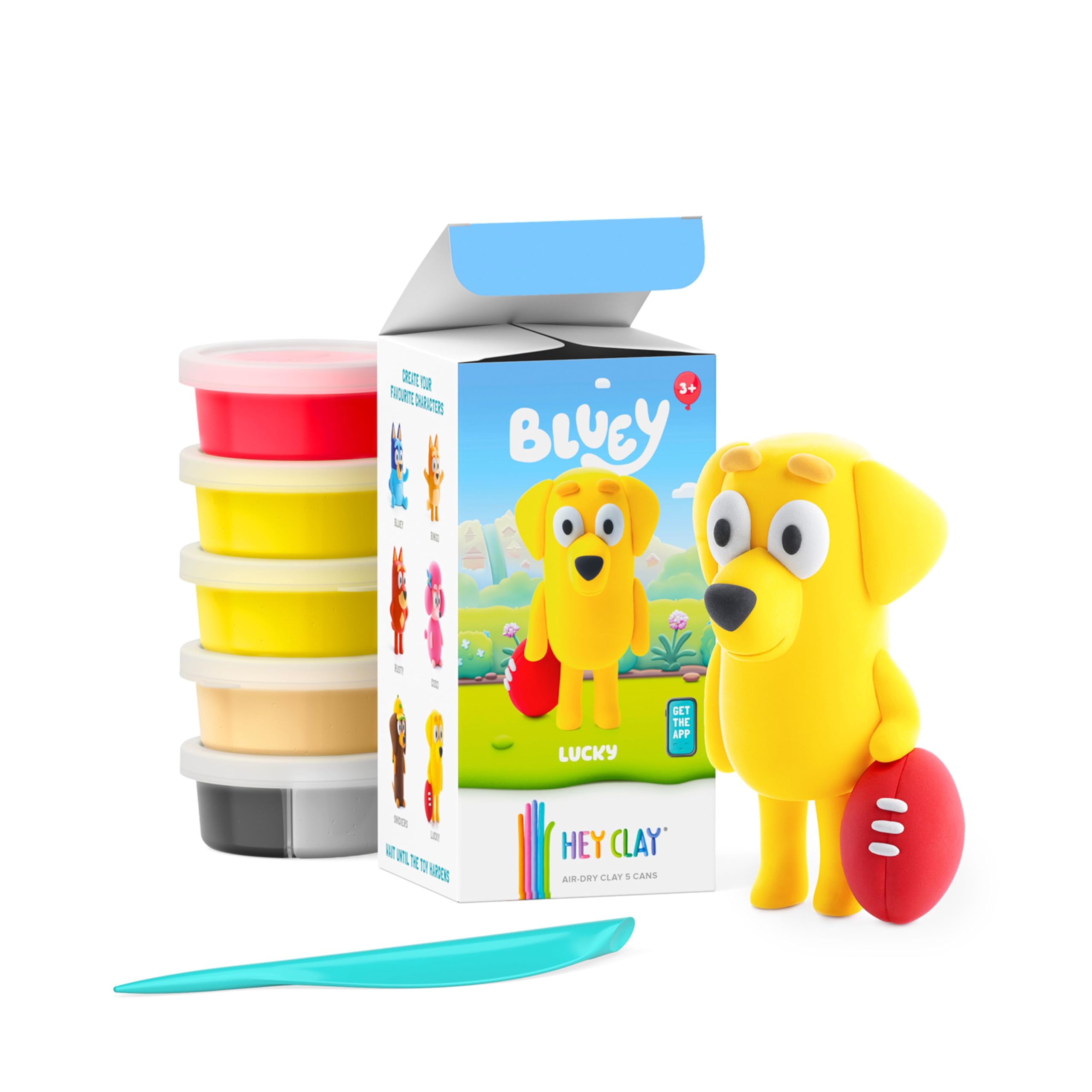 HEY CLAY Bluey & Friends Characters Set, 5 Cans of Air Dry Clay with Interactive Instructions (Lucky)