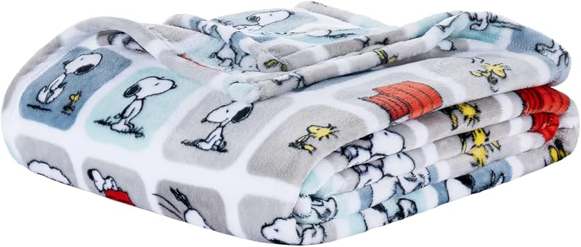 Berkshire Blanket Peanuts VelvetLoft Cute Character Snoopy Plush Blanket,Woof Blue,Twin 60 in x 90 in Official Peanuts Product