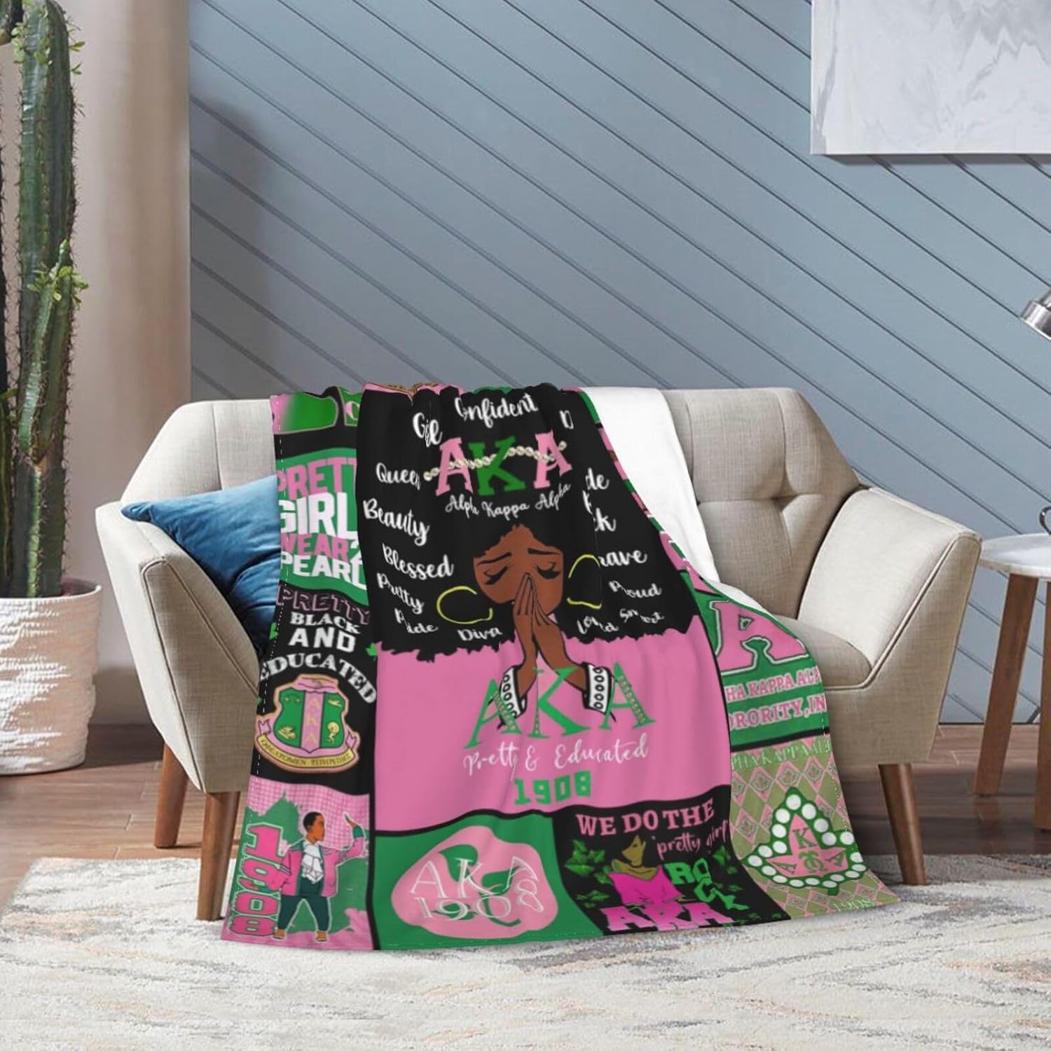 Aka Throw Blanket Ultra Soft Velvet Blanket Lightweight Bed Blanket Sorority Gifts for Women Home Decor Sofa Blanket 80×60 in