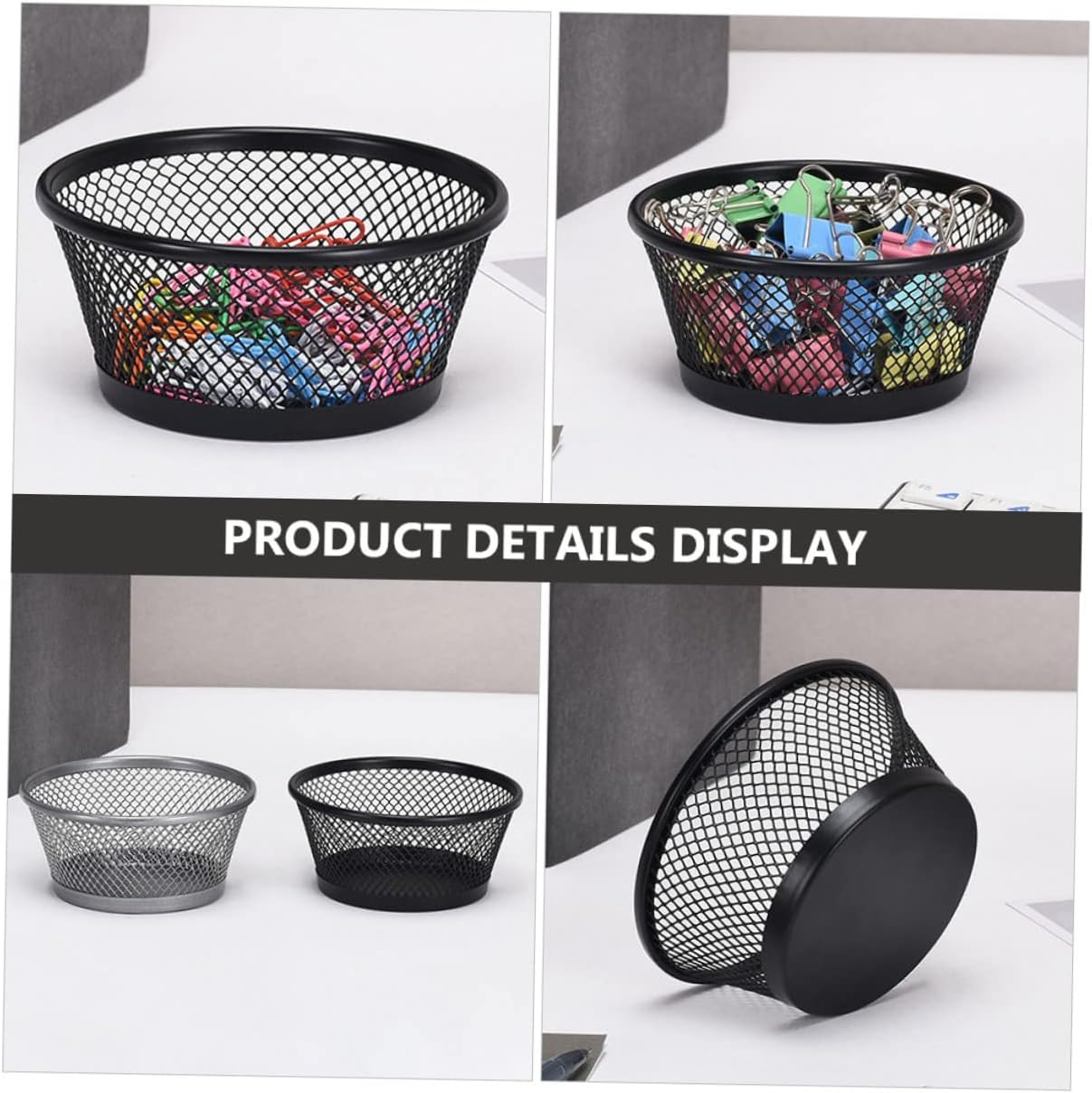 Holibanna Mesh Paper Clip Holder Organizer for Desk 2-Piece Set Adjustable Paperclip Dispenser Modern Design for Office Supplies