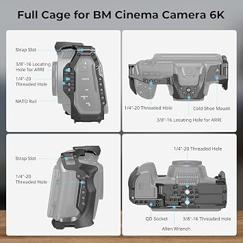 SMALLRIG Camera Cage Basic Kit for Blackmagic Design Cinema Camera 6K, Full Cage for BMCC 6K, with Top Handle, SSD Mount Bracket, Cable Clamp and Lens Mount Adapter Support - 4574