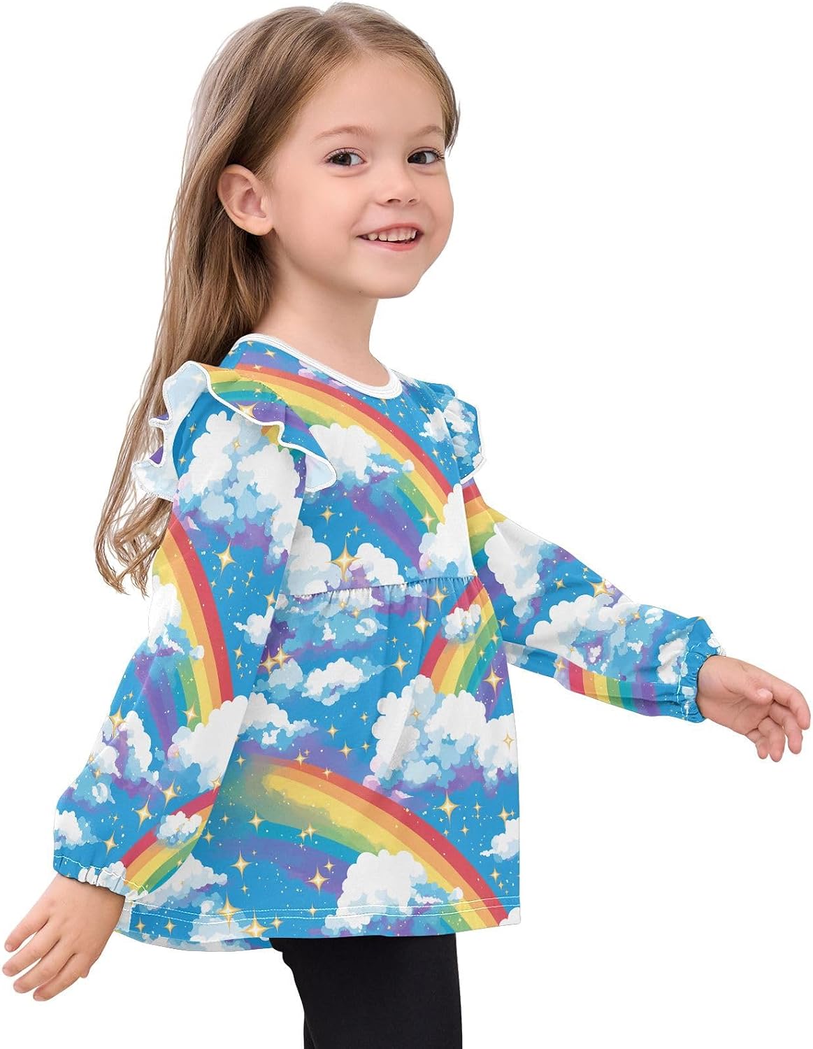 visesunny Toddler Clothes for Girls Rainbow Cloud Star Long Sleeve Fall Shirts Cotton Top with Ruffle Collar