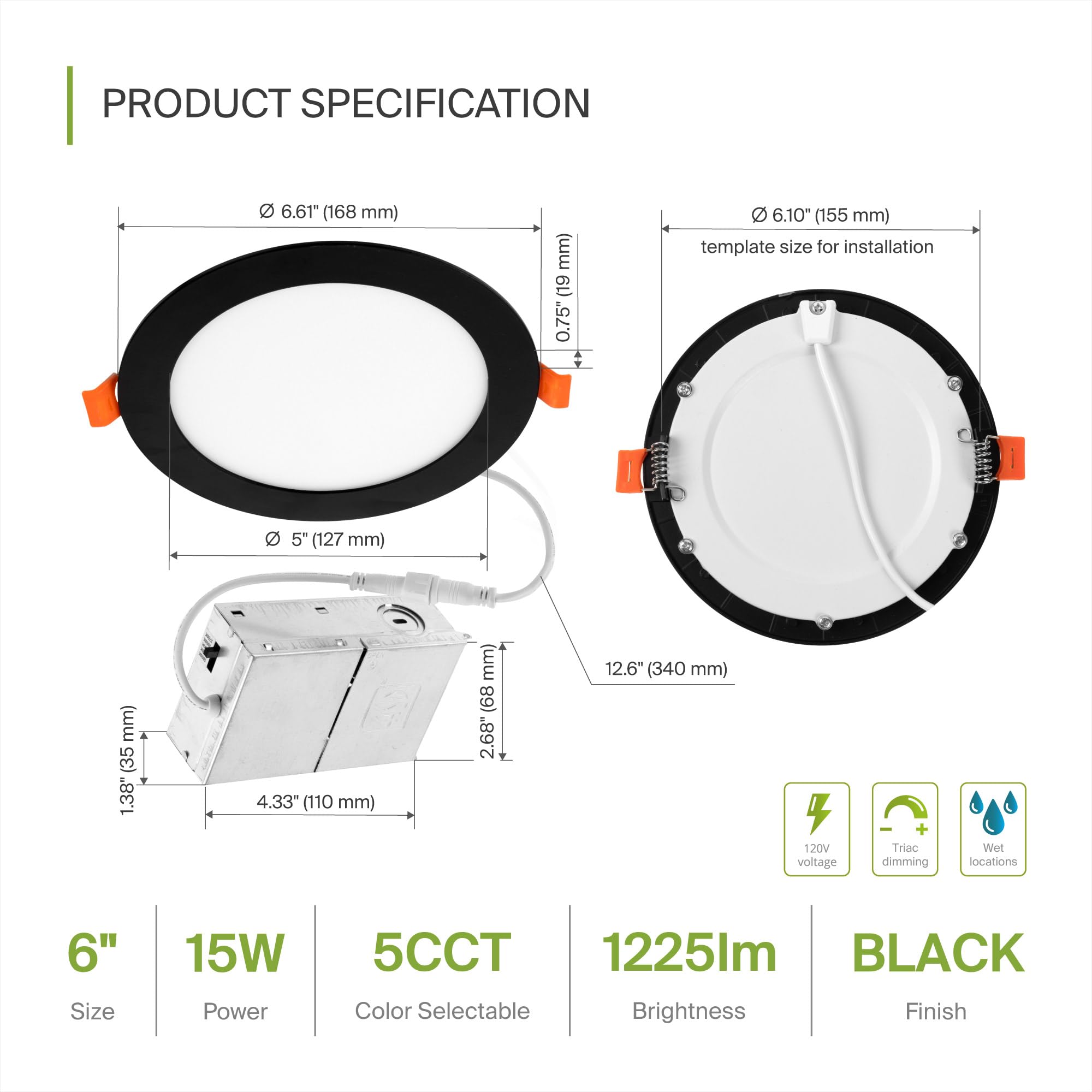 Snapklik.com : ASD 12 Pack LED Recessed Lighting 6 Inch 15W, 5 CCT ...