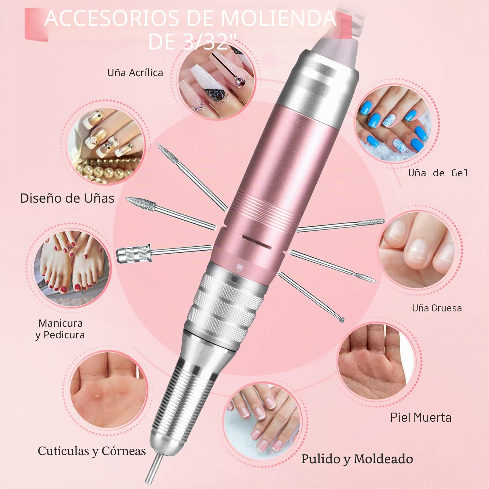 Torno para Uñas Profesional 35000RPM, AZ GOGO Pórtatil ＆ Recargable Torno Uñas Inalambrico para Manicura y Pedicura con 6 Brocas y Pantalla LCD, Lima Electrica para Gel o Acrilicas