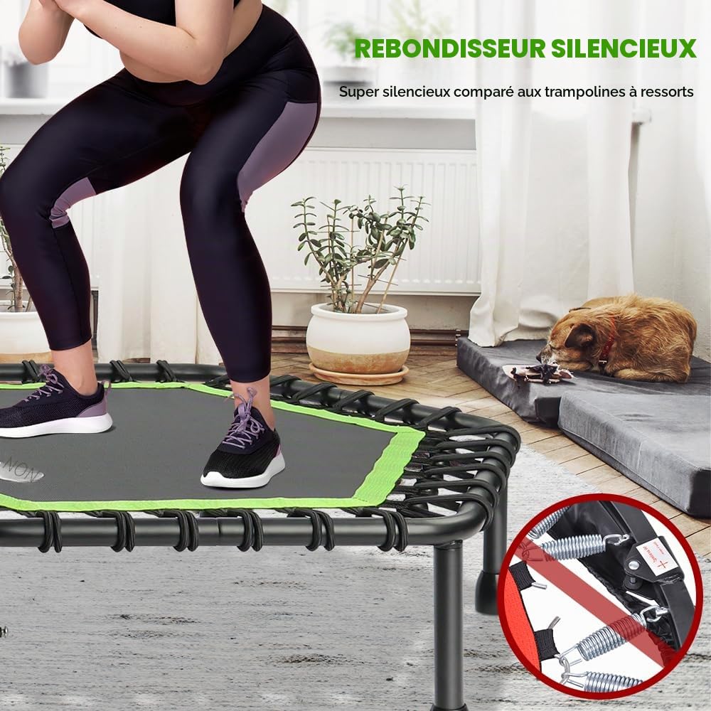 ONETWOFIT Trampoline à Rebond de 107/114cm pour Adultes, Mini Trampoline Silencieux pour Exercices en intérieur, Trampoline de Fitness avec Rebond Bungee