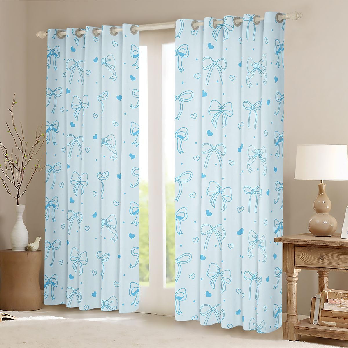 Homewish Urocza niebieska kokardka zasłony okienne, 117 x 137 cm, 2 zestawy paneli – niebieska wstążka, muszka, zasłony zaciemniające, , kokarda, zasłony okienne, księżniczki, kokardki, kawaii